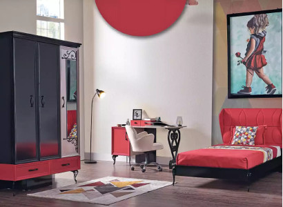 Kinder Schlafzimmer Rot Schwarz Klassische Komplettzimmer Schrank Bett